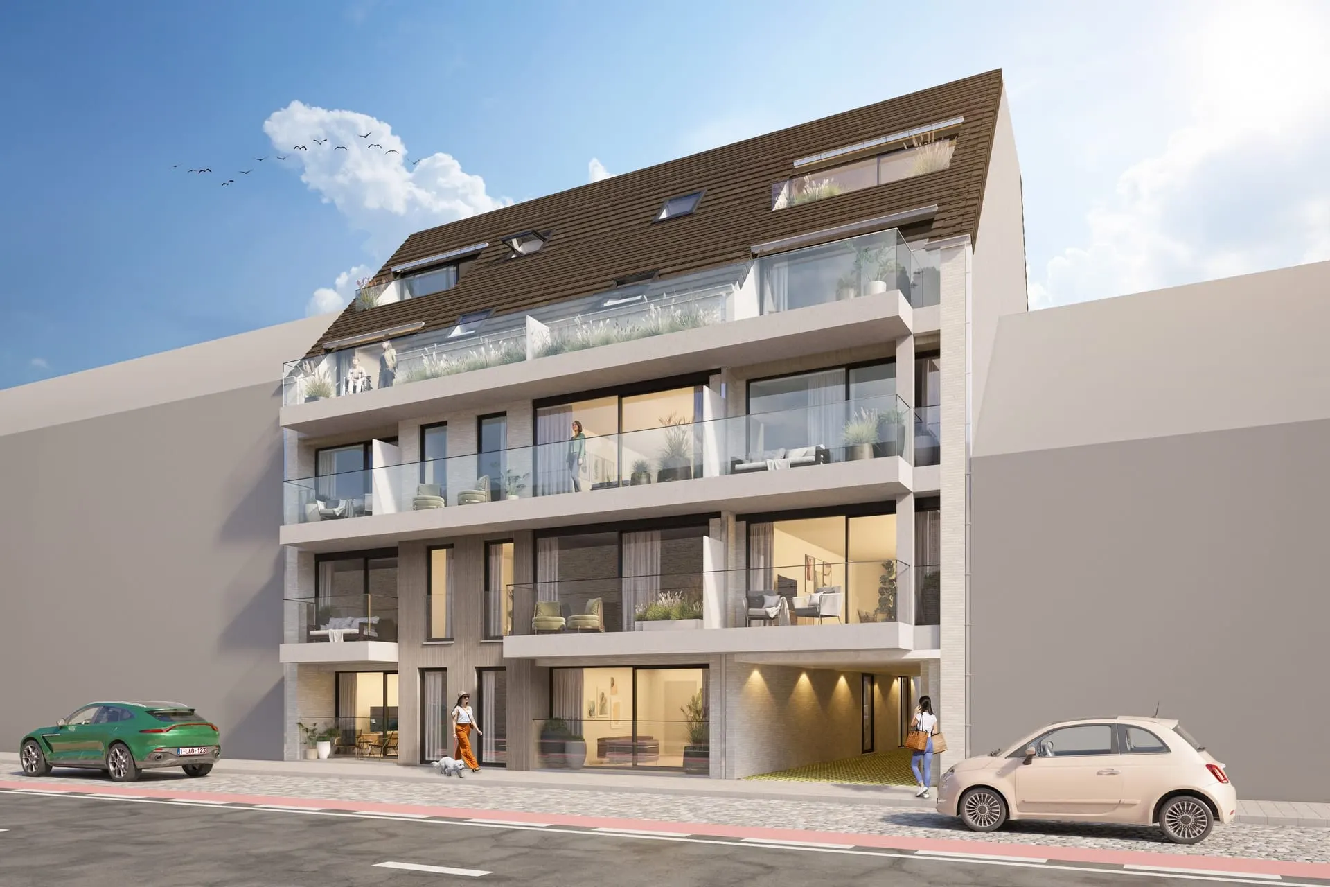 Residentie Albert aan de Lombardsijdelaan in Lombardsijde, appartementsgebouw met balkons en terrassen