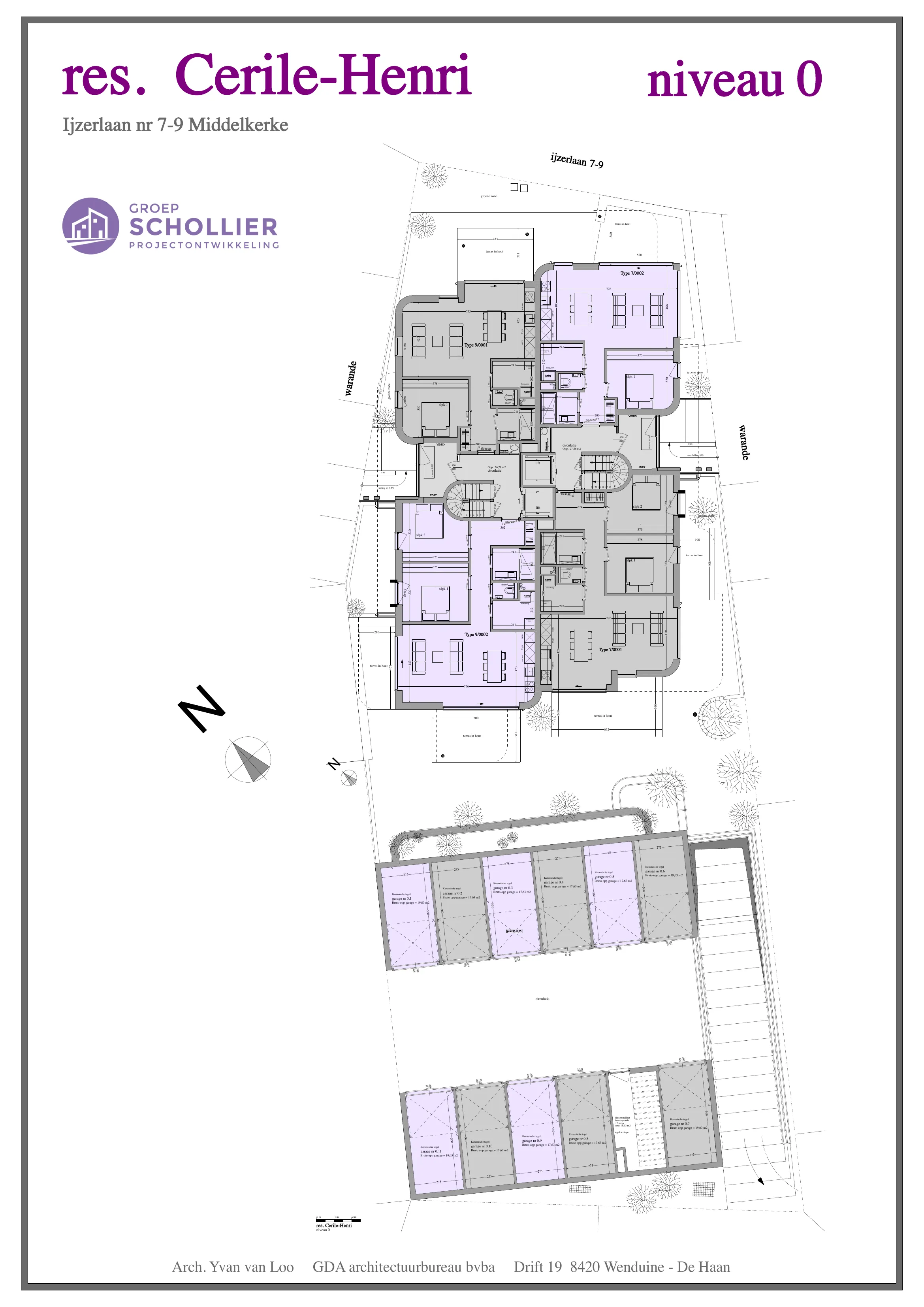 Plan garages gelijkvloers, Residentie Cerile-Henri Middelkerke