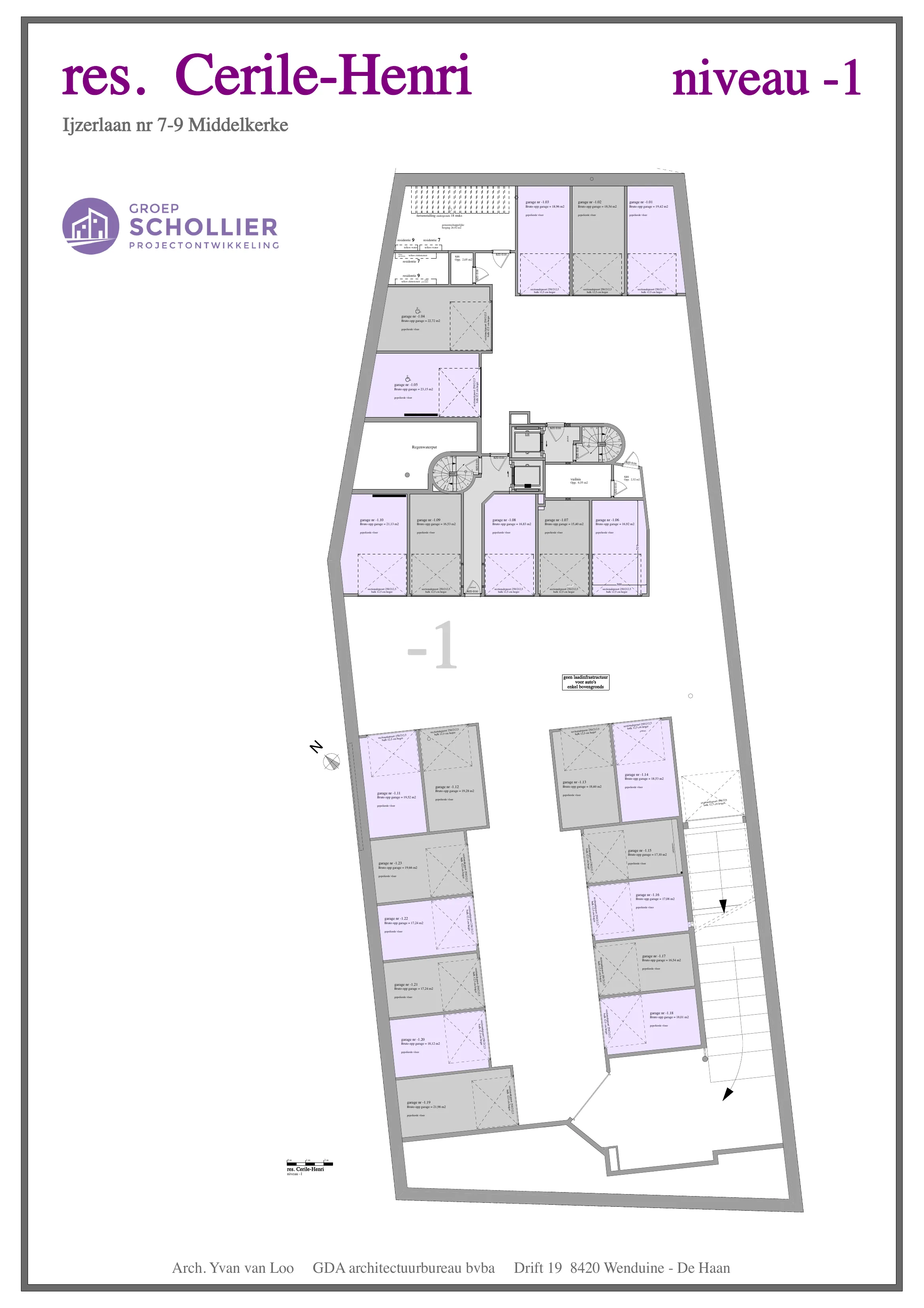Plan garages ondergronds, Residentie Cerile-Henri Middelkerke